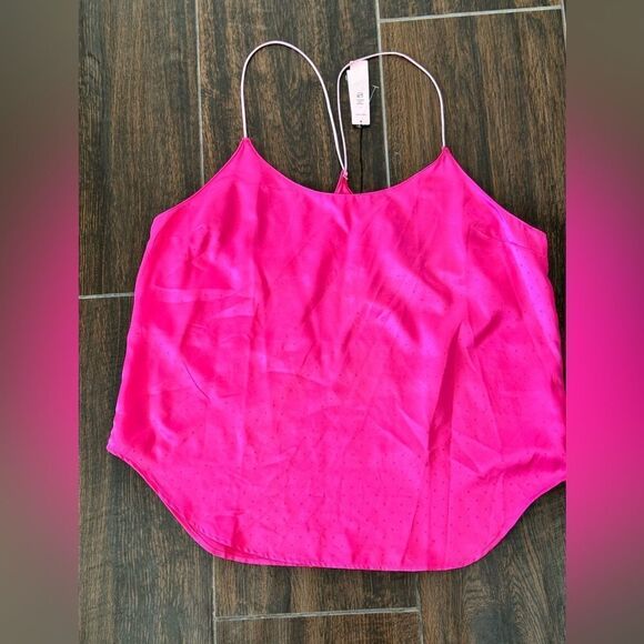 VS deep pink Swiss dot lightweight camisole spaghetti strap  side stripe NWT L - Picture 1 of 6